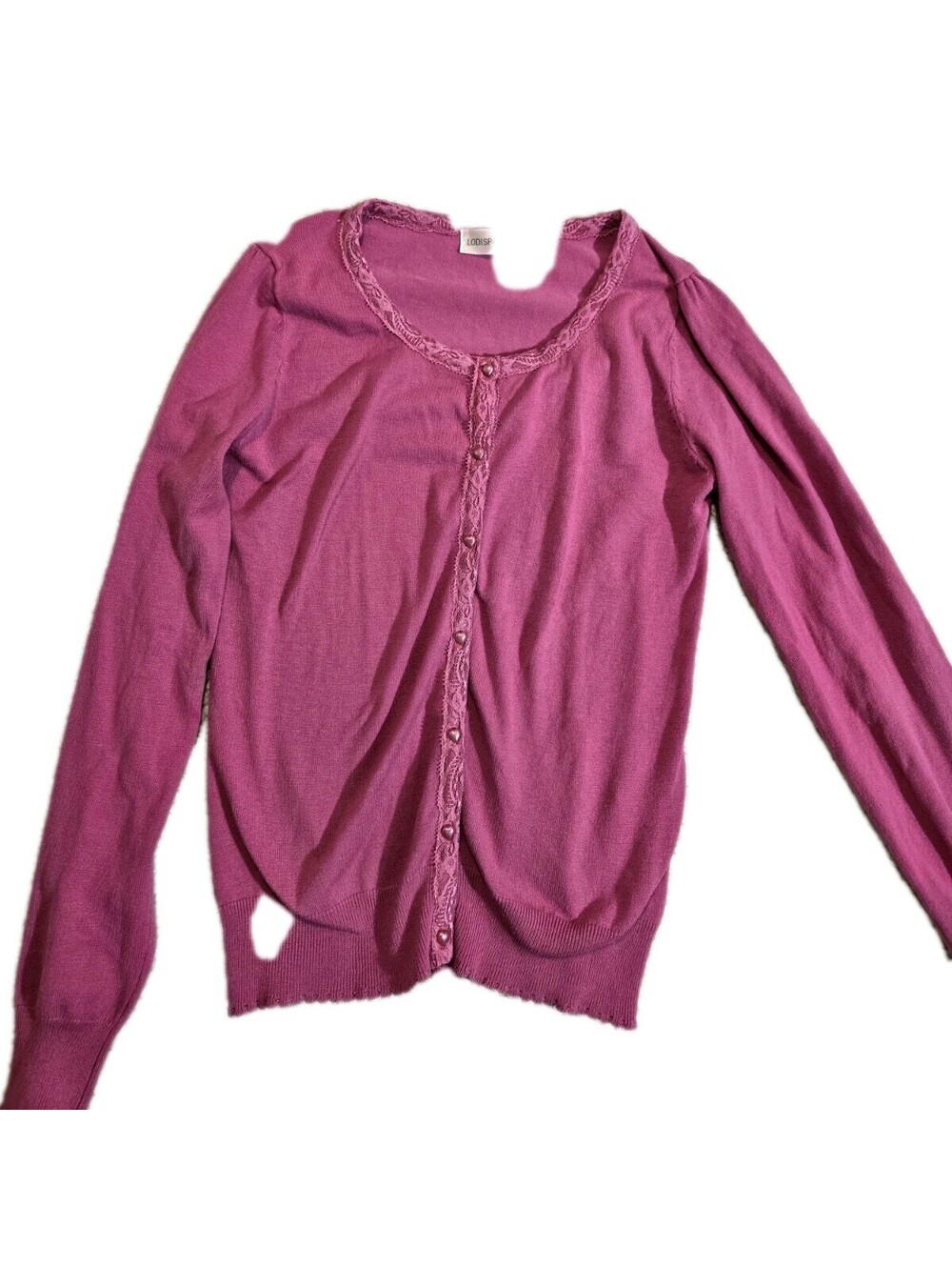 lodispotto Japan Pink Cardigan Lace Trim W/heart Buttons Sz M Barbi Cottage